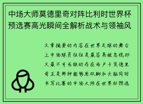 中场大师莫德里奇对阵比利时世界杯预选赛高光瞬间全解析战术与领袖风采